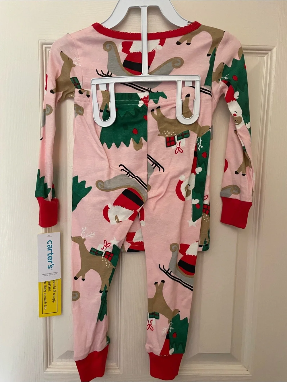 Carter's Pink Holiday Santa & Reindeer Kids Pajama Set NWT 24mon